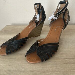 Black wedge heels ankle strap size 7